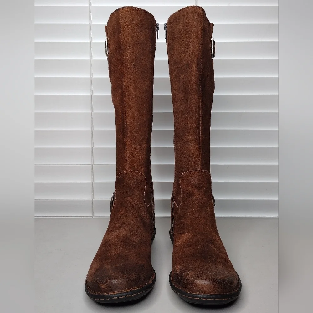 Born Brown Distressed Buckle Riding Tall Over The Knee Boots Sz 8M